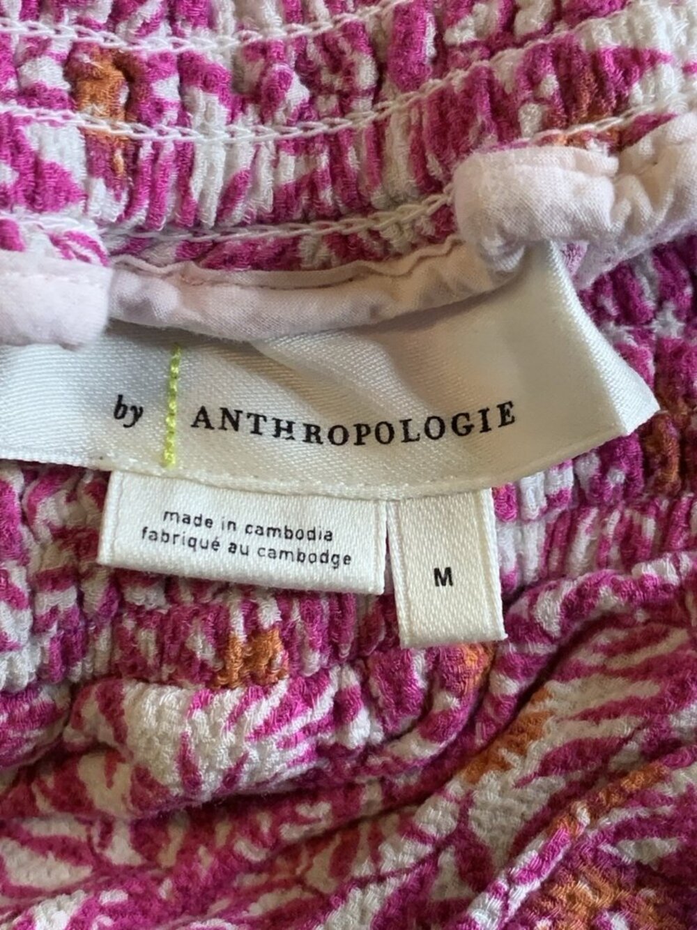 Anthropologie Smocked Printed Abstract Pink Floral Joggers Pants Medium Boho - Picture 5 of 8